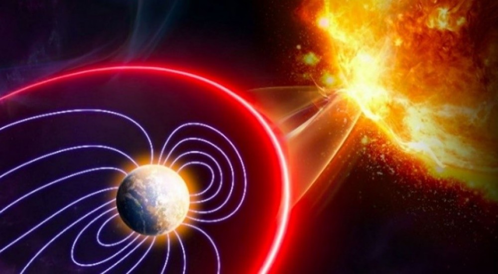 Campo magnético terrestre protegiendo al planeta de partículas solares