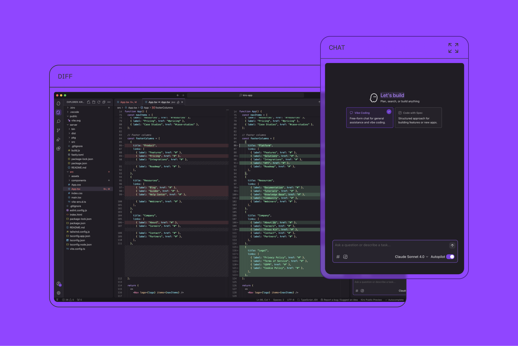 Comparativa de interfaces de Kiro mostrando las capacidades de IA