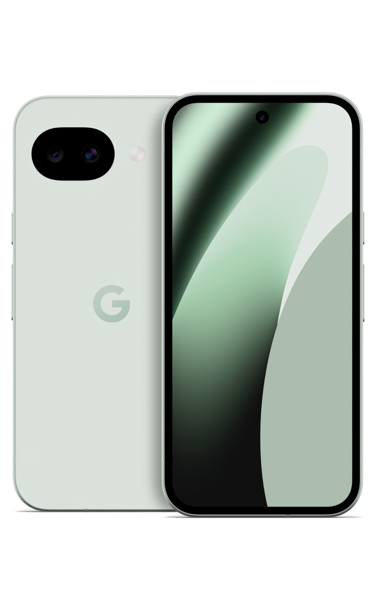 Google Pixel 10a color blanco mostrando su trasero plano