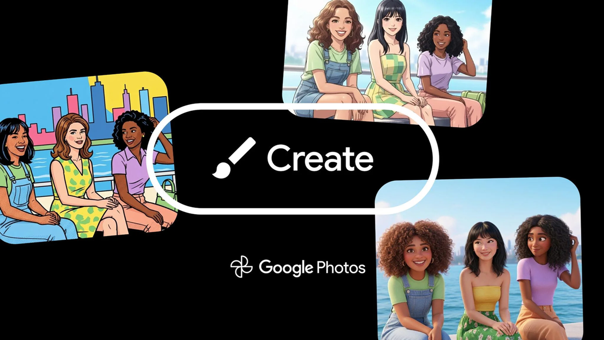 Interfaz de Google Fotos mostrando la función Crear con IA