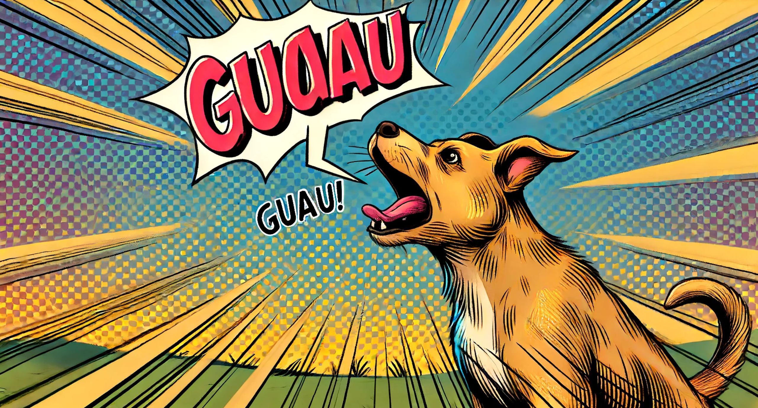 Representación artística de un perro ladrando con ondas sonoras