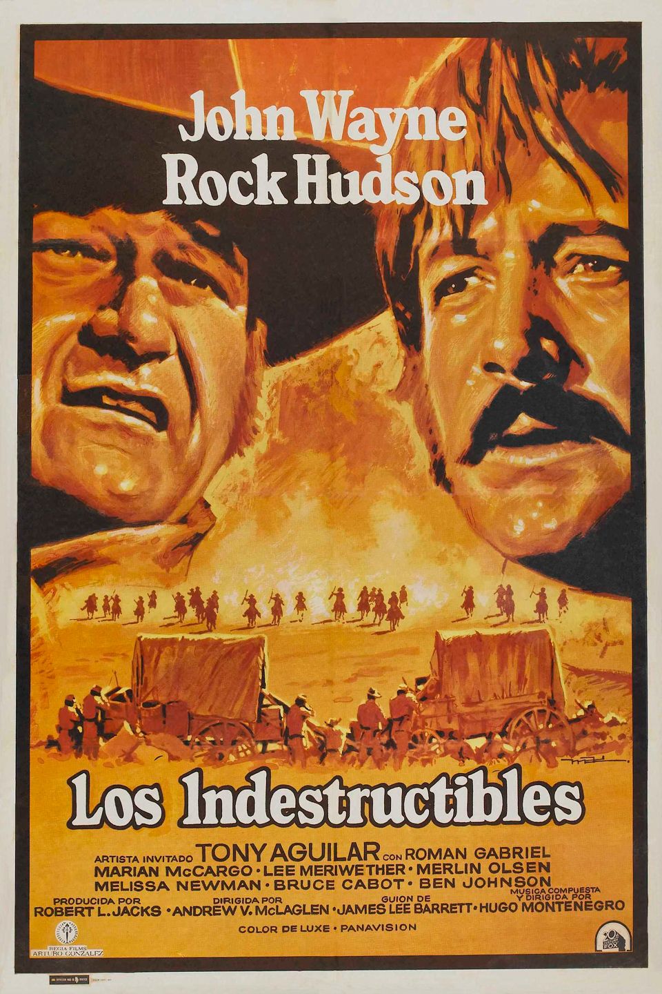Póster de Los indestructibles mostrando a John Wayne y Rock Hudson