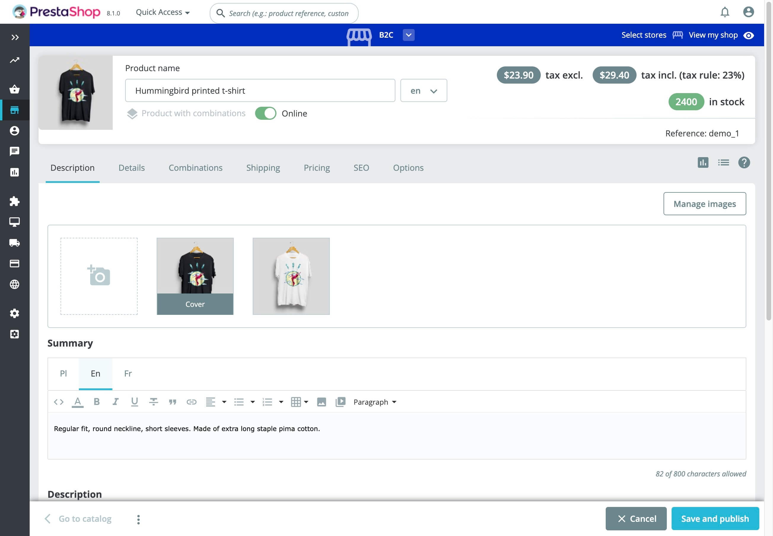 PrestaShop Product Management Interface