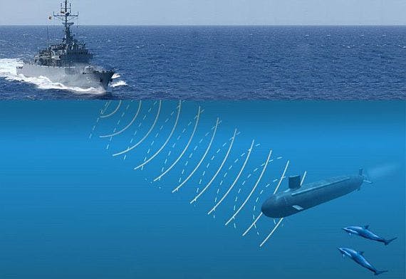 Buque de guerra detectando submarinos