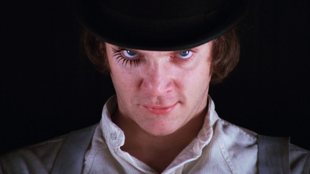 Malcolm McDowell como Alex DeLarge en La Naranja Mecánica