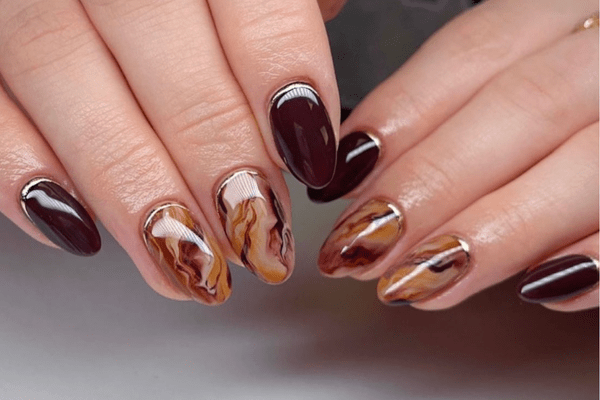 Brown marble September nails