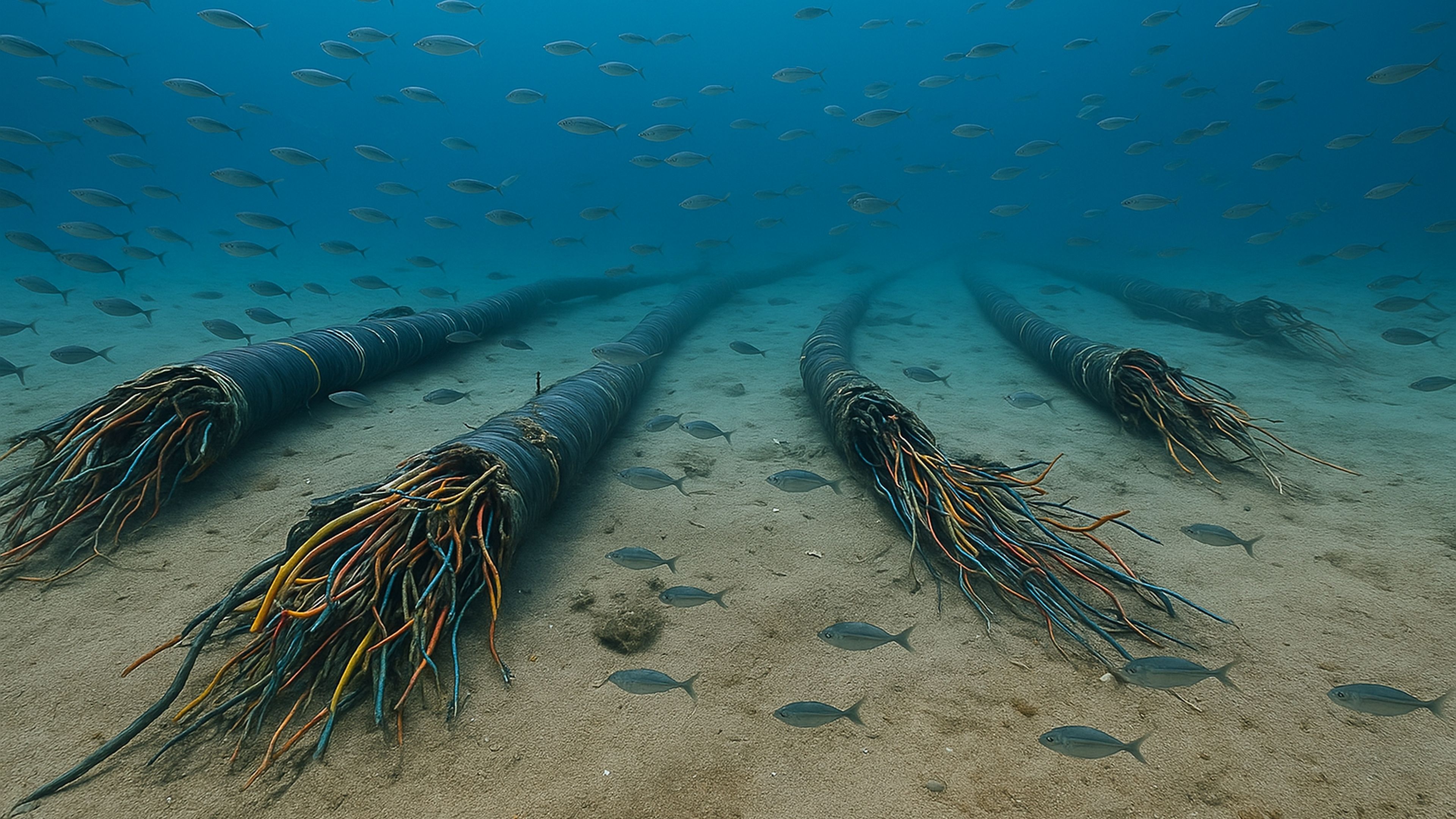 Cable submarino expuesto en el fondo del mar