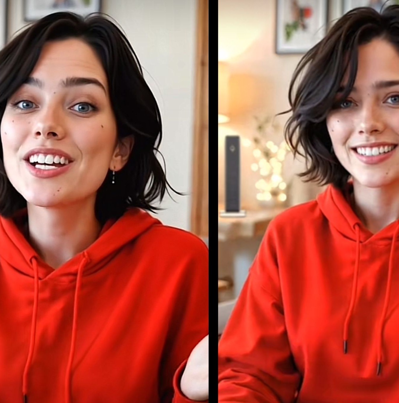 Dos imágenes de la influencer de IA de Vodafone con diferentes expresiones