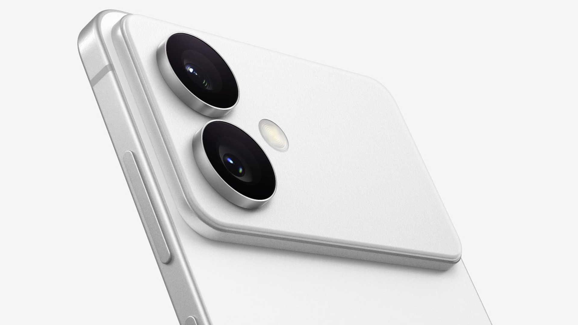 Render del Samsung Galaxy S26 Edge en color blanco mostrando su trasera