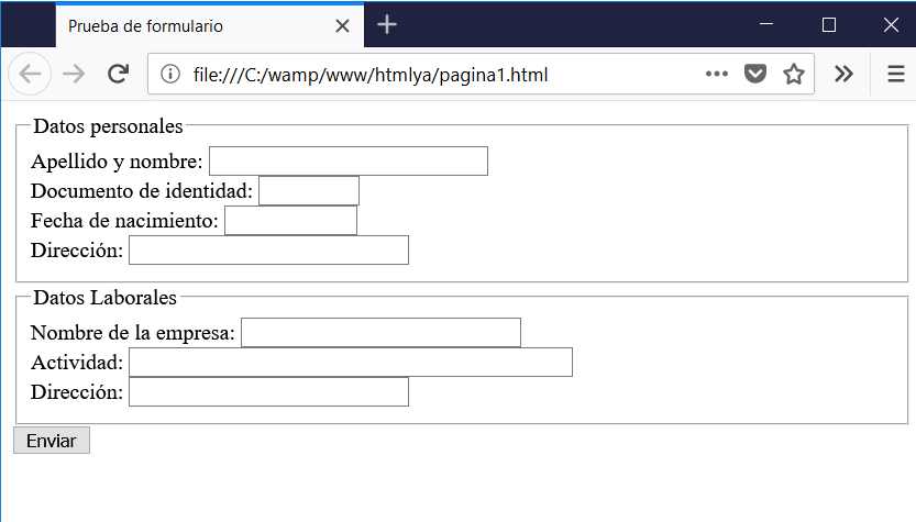 Ejemplo visual de estructura de formulario