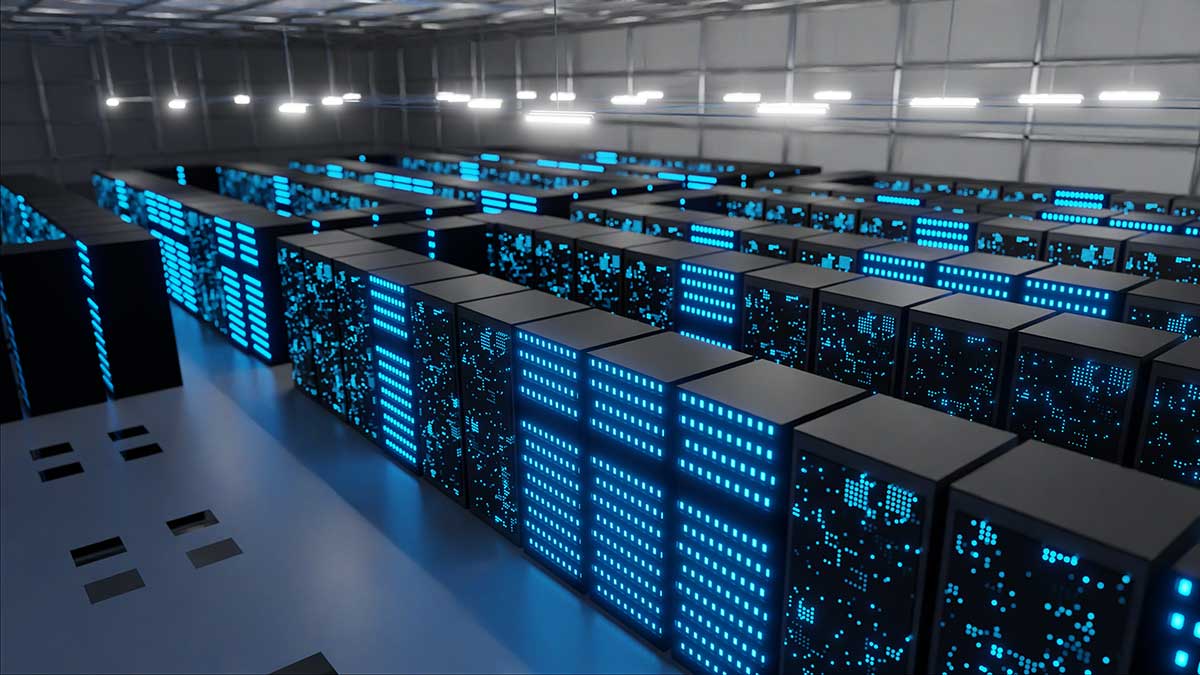 Centro de datos con servidores iluminados