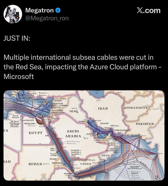 Mapa de cables submarinos en el Mar Rojo
