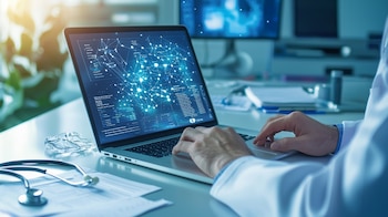 Investigador trabajando en un laboratorio con datos de cáncer