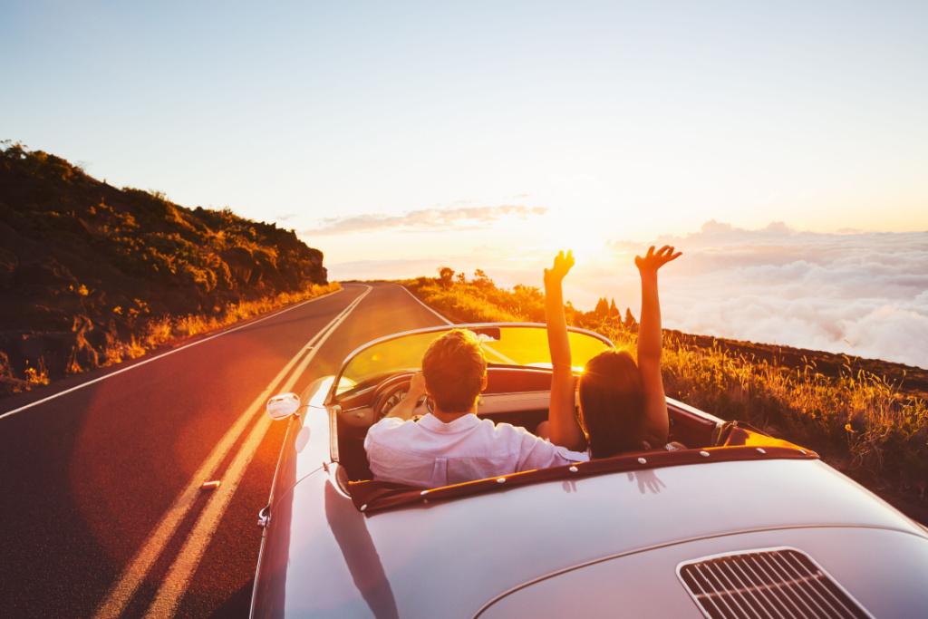 Couple on scenic road trip