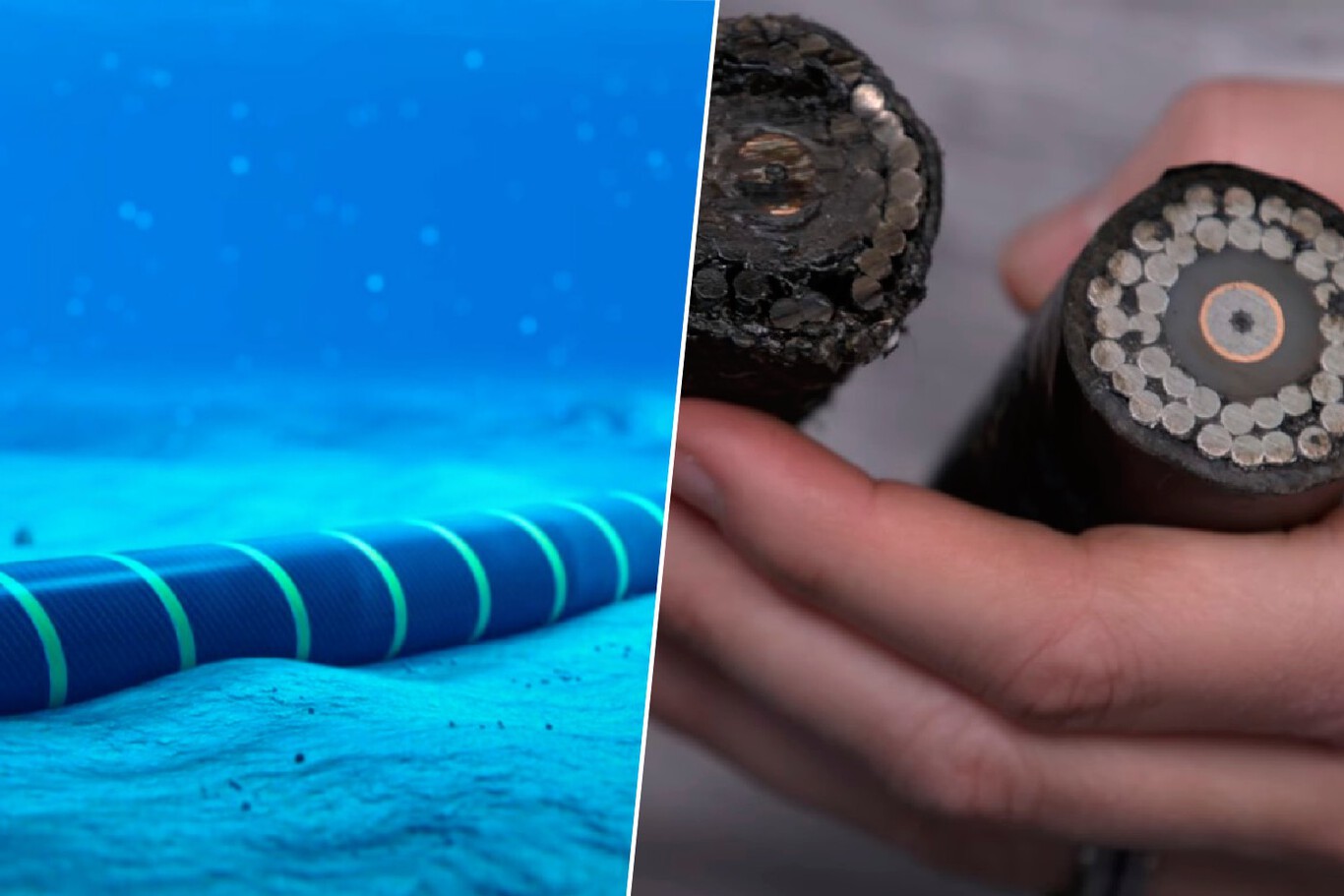 Corte transversal de un cable submarino