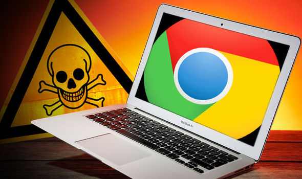 Advertencia de seguridad en un portátil con el icono de Chrome
