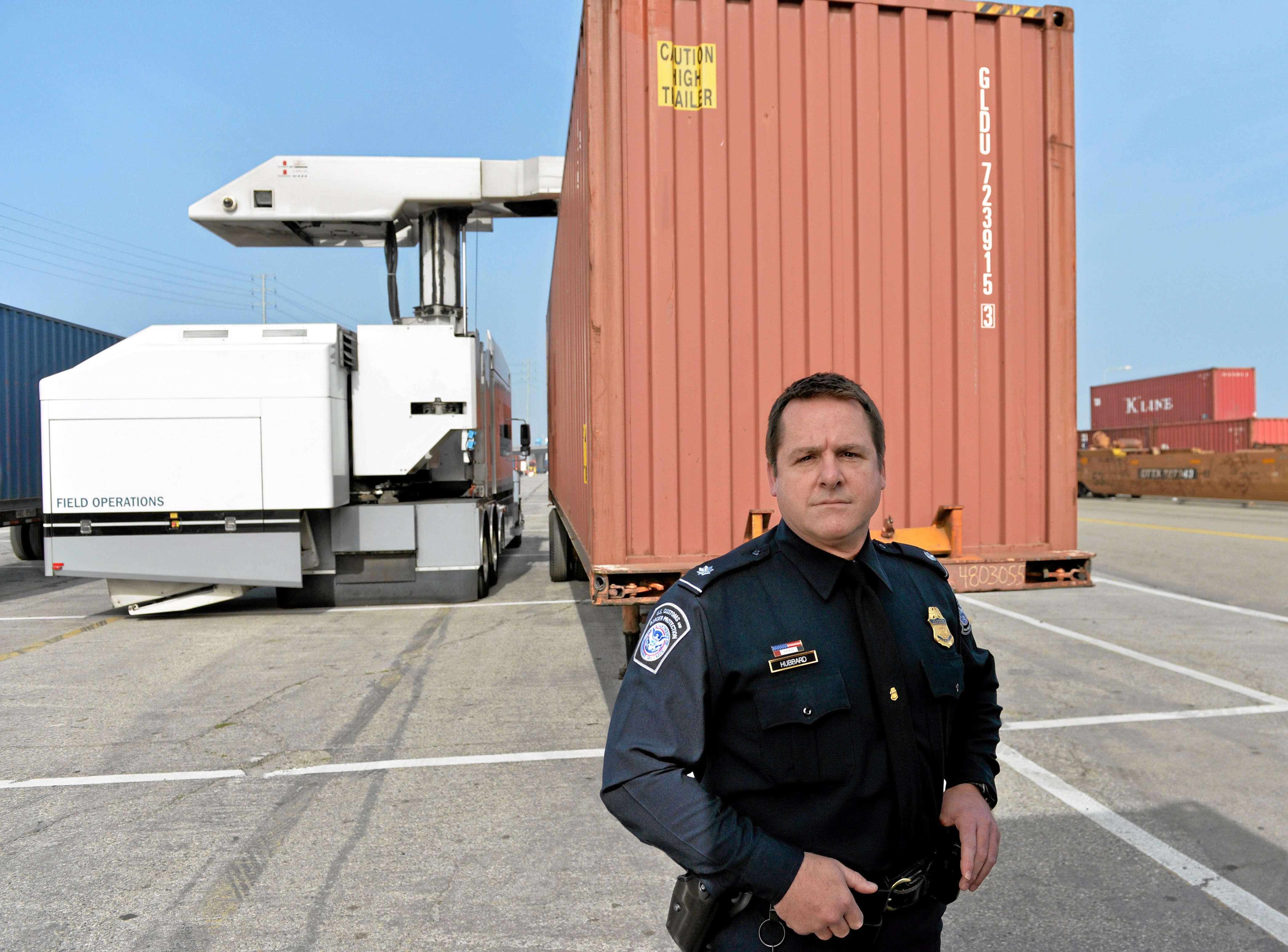 Customs and border control operations at a modern seaport