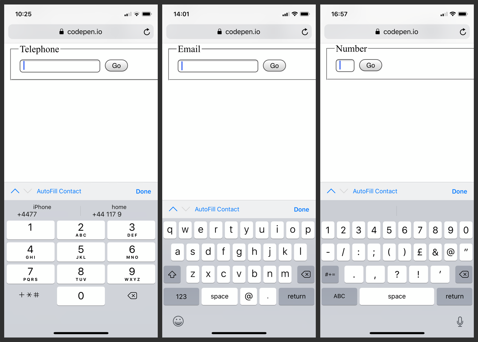 HTML5 input types examples on mobile devices