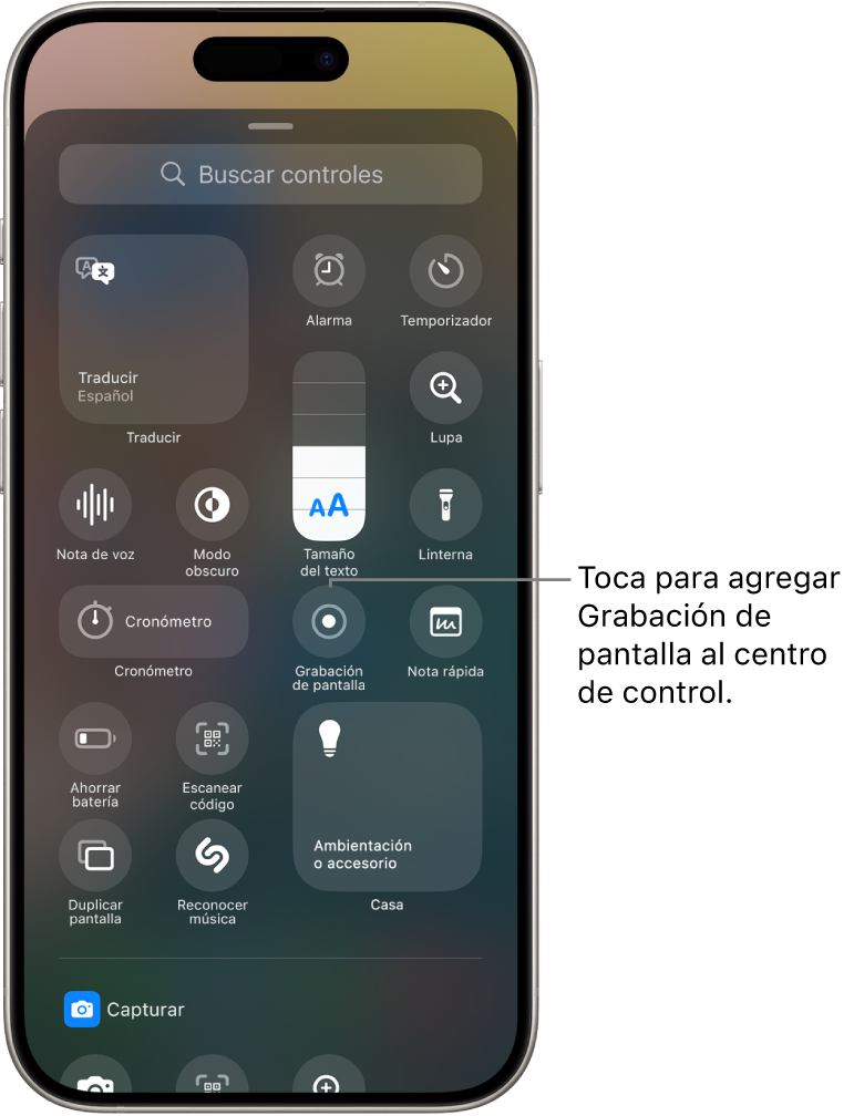 Añadir grabación de pantalla al Centro de Control