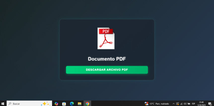 Interfaz de descarga de PDF con medidas de seguridad