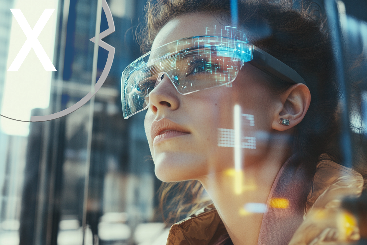 Representación de una persona usando gafas de realidad aumentada con interfaz visual