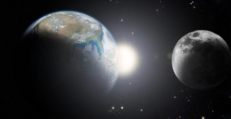 La Tierra, la Luna y el Sol en el espacio