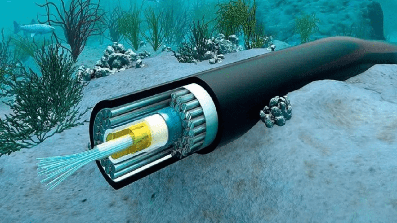 Estructura interna de un cable submarino de fibra óptica