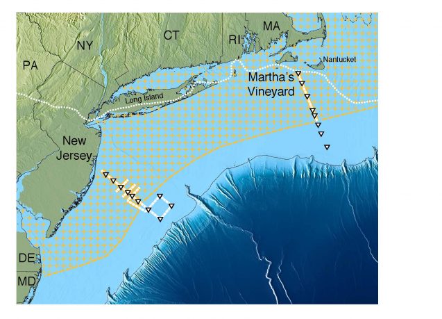 Mapa de la costa noreste de Estados Unidos mostrando la ubicación del acuífero