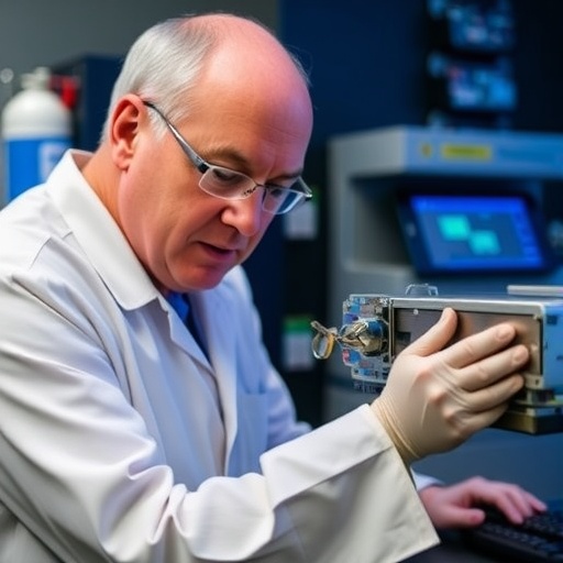Investigador en el laboratorio de Johns Hopkins trabajando con equipos de litografía