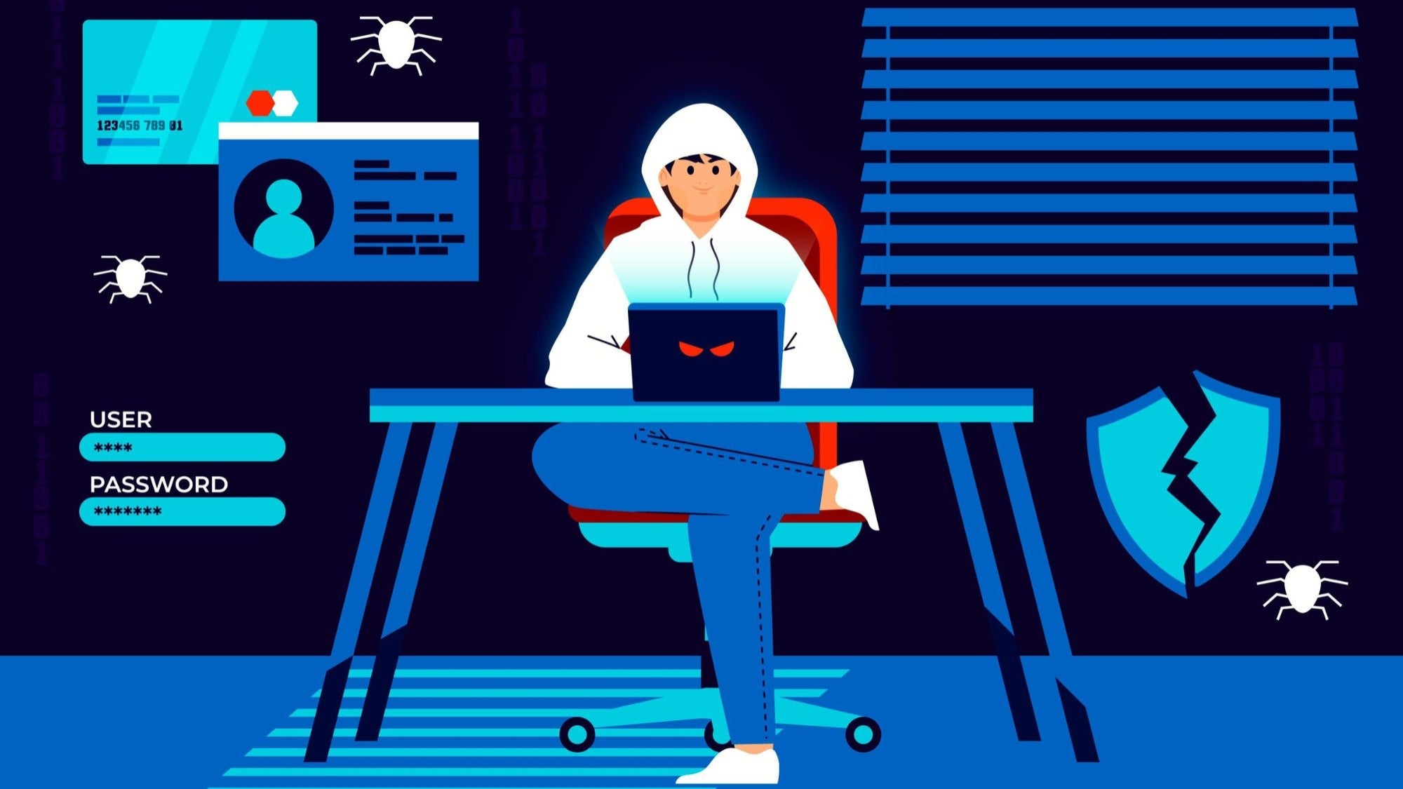 Representación de un hacker frente a una computadora