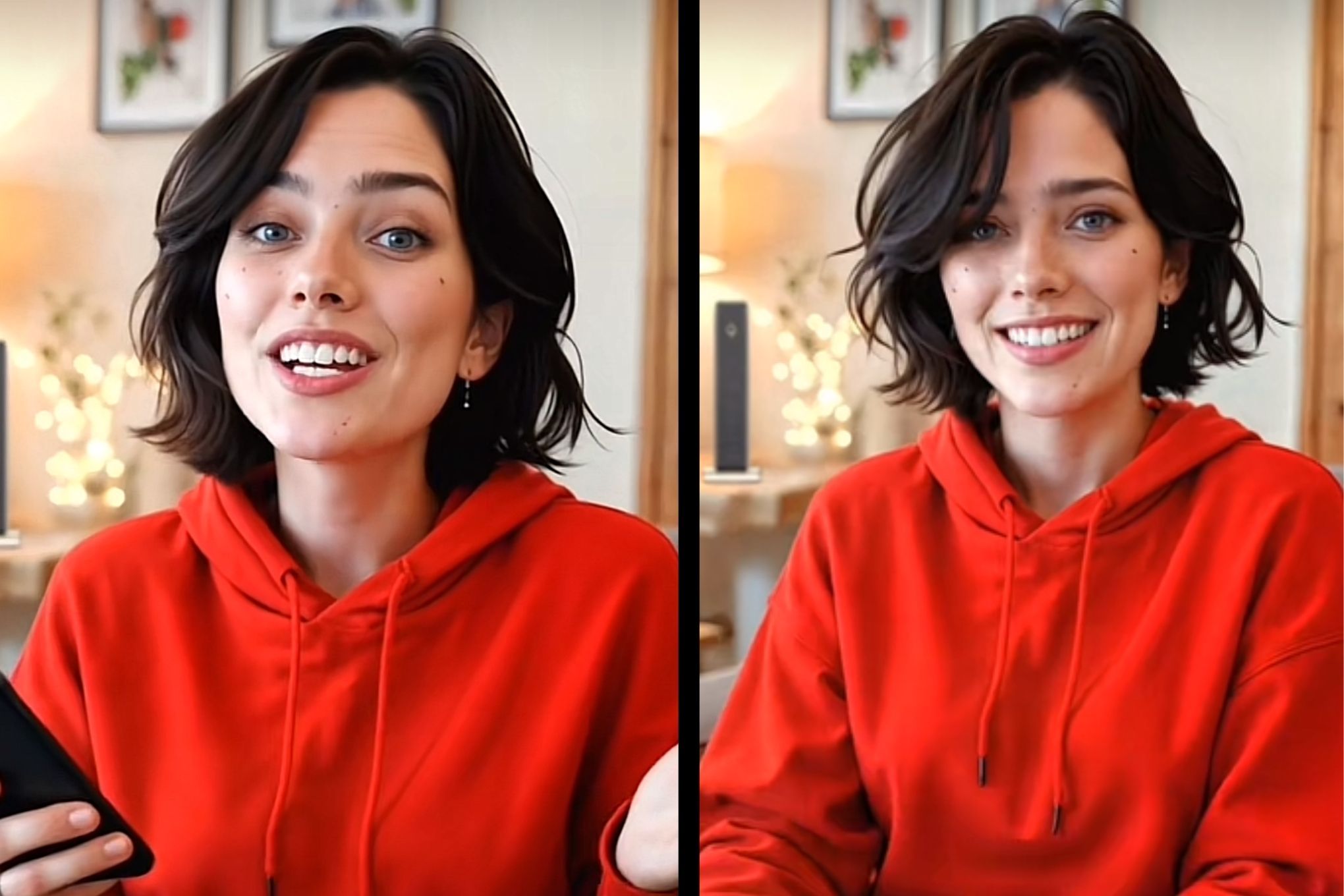 Dos imágenes de la influencer de IA creada por Vodafone