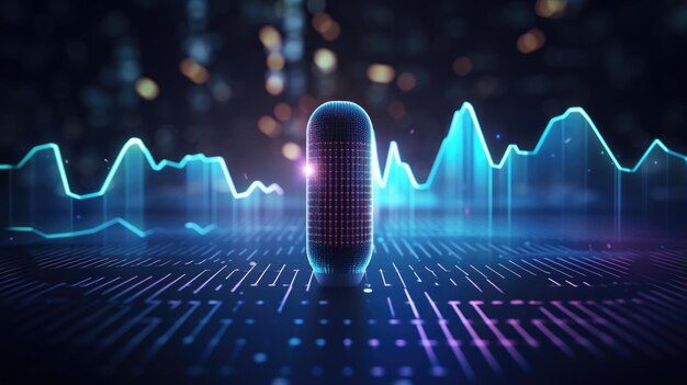 Representación visual de ondas sonoras siendo analizadas por inteligencia artificial