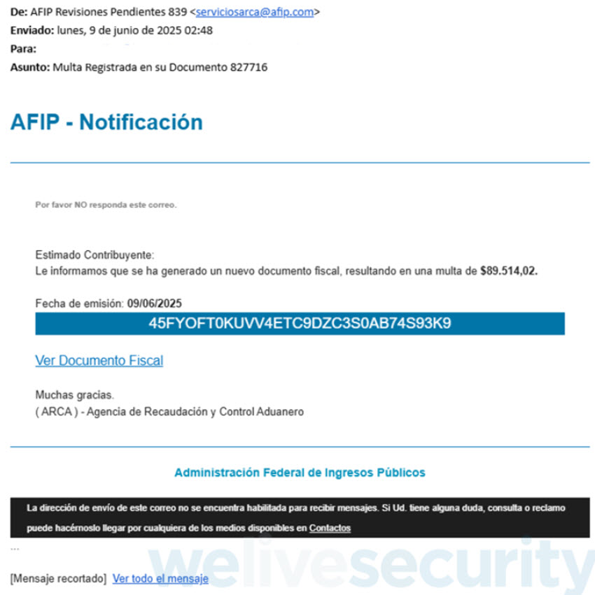 Documento fraudulento suplantando a una entidad oficial
