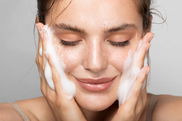 Woman with beautiful skin after cleansing