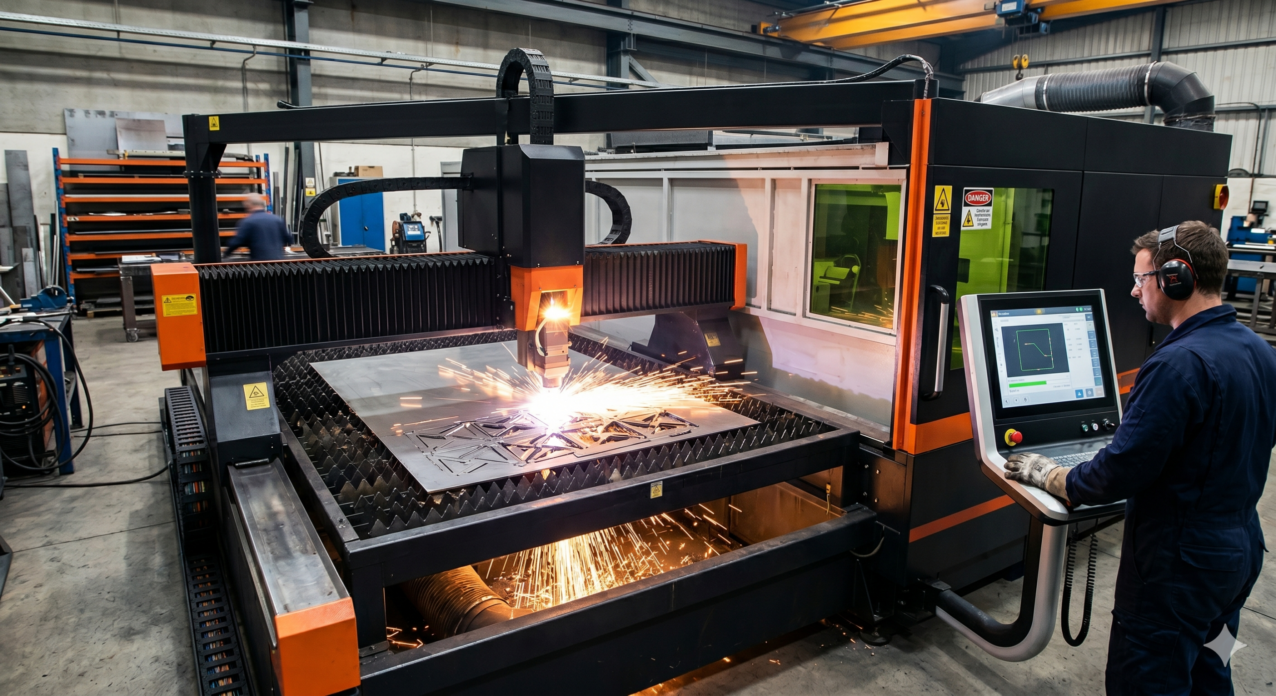 Fiber laser cutting machine in operation