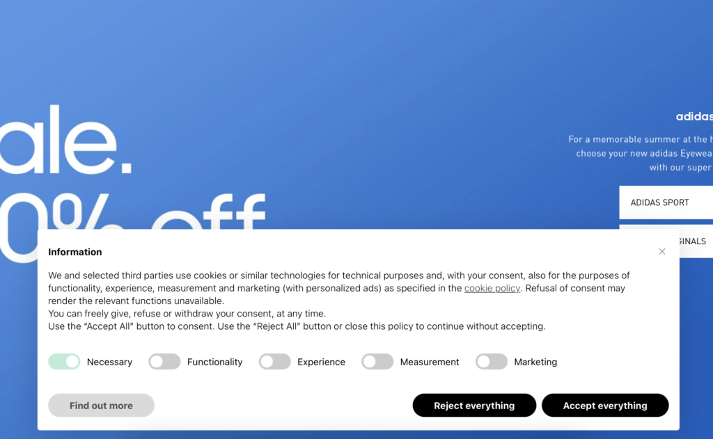 Banner de cookies típico en un sitio web