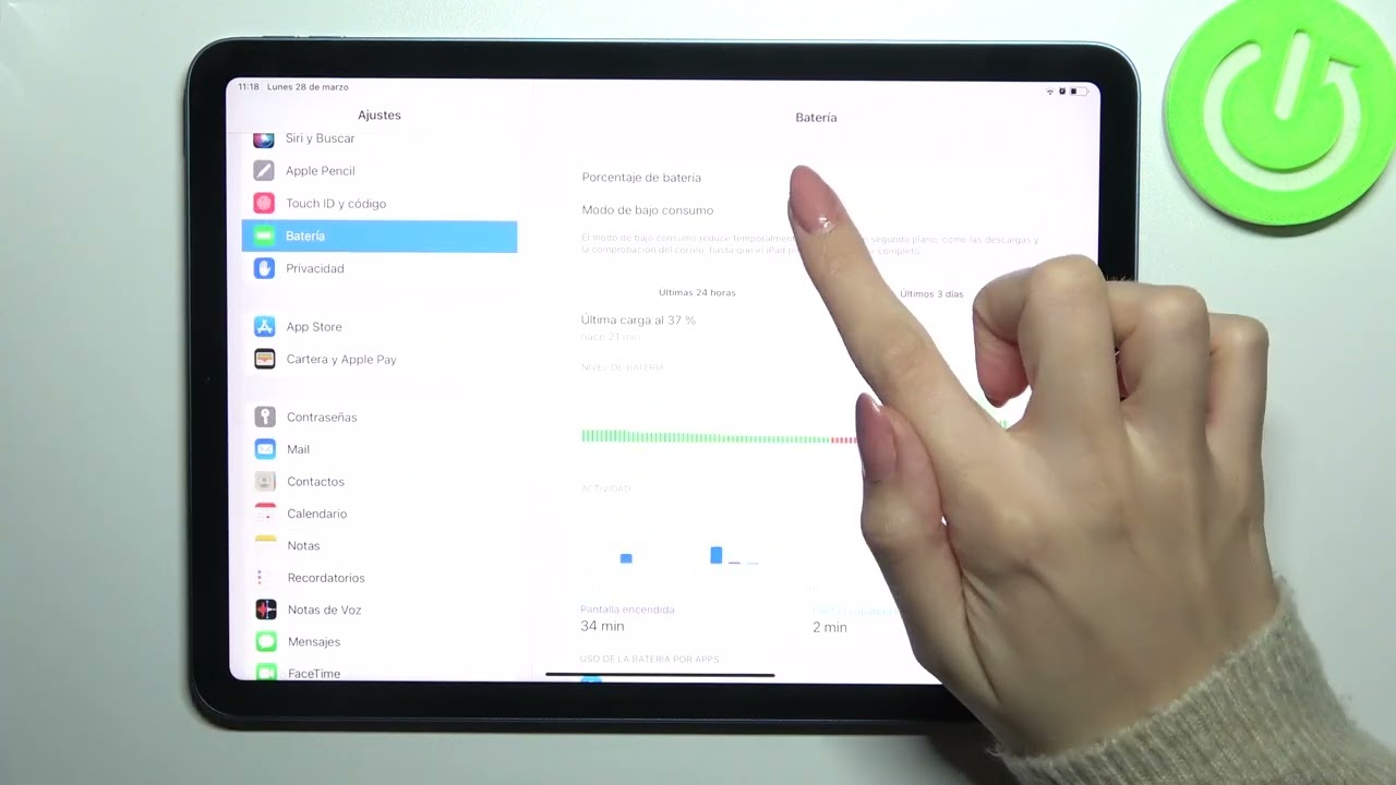 iPad Air mostrando su duración de batería