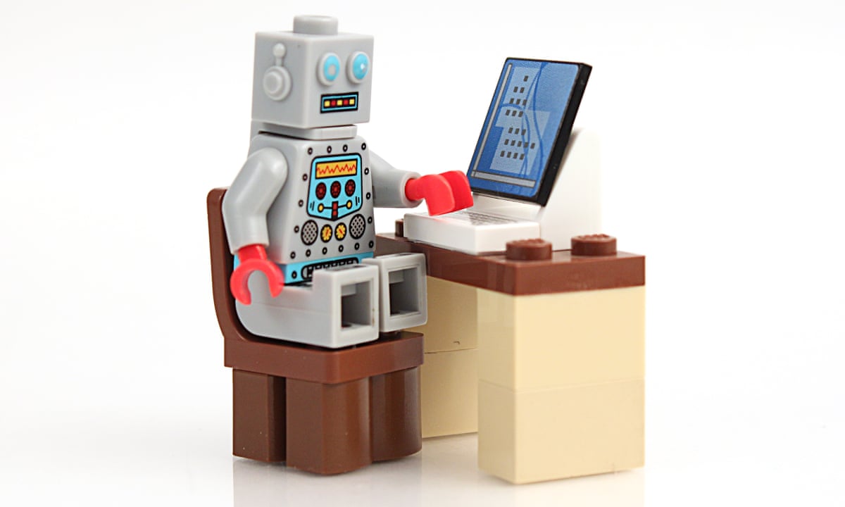 Representación de un robot interactuando con tecnología