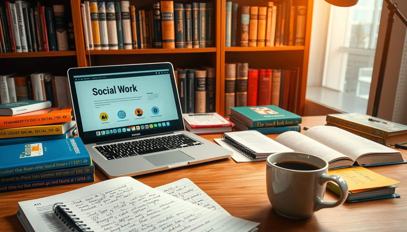Social worker studying and preparing for exam