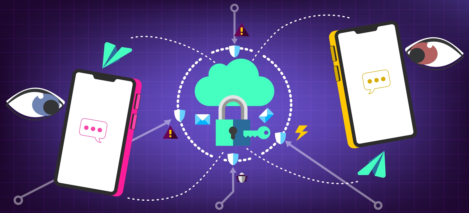 Concepto de seguridad digital con candados y nubes
