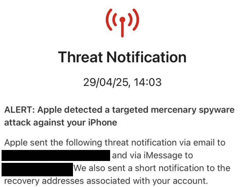 Notificación de amenaza de Pegasus