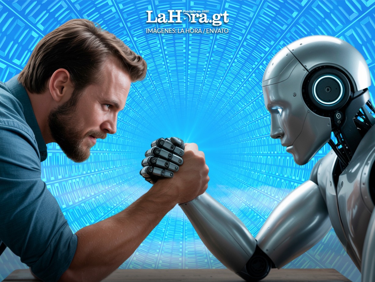 Persona y robot compitiendo en una prueba de fuerza simbólica
