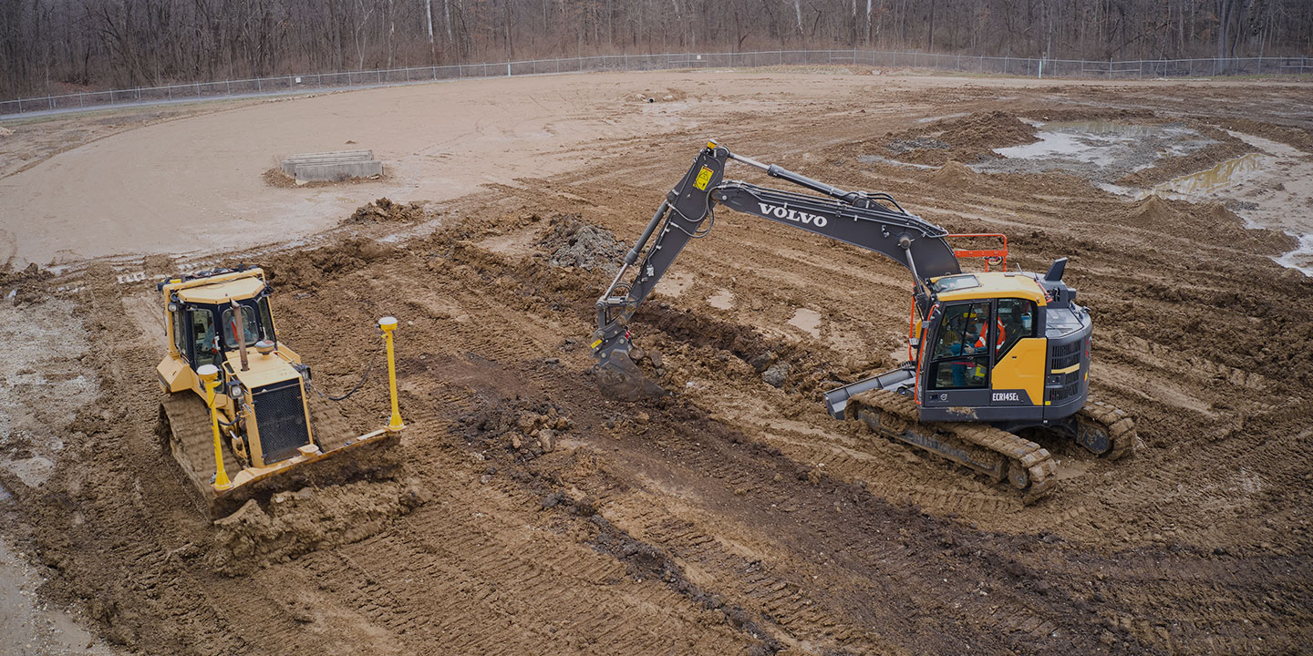 Earthworks and excavation equipment on site