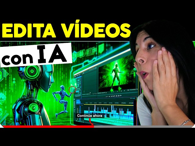 Persona sorprendida viendo edición de video con IA