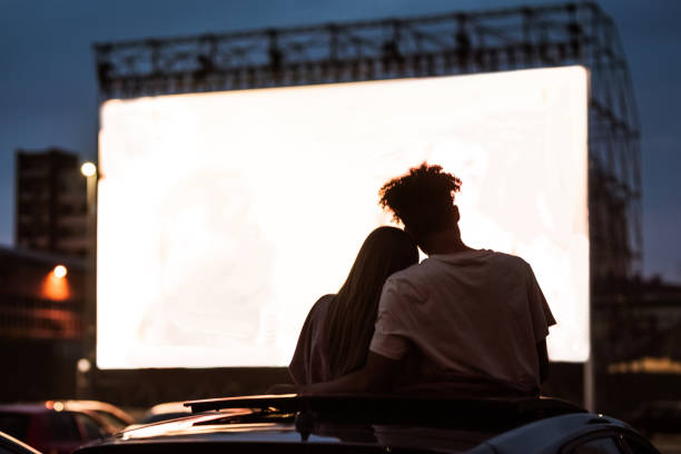 Couple at outdoor cinema