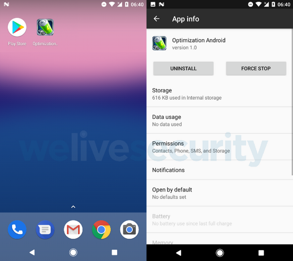 Capturas de pantalla de un dispositivo móvil mostrando aplicaciones maliciosas