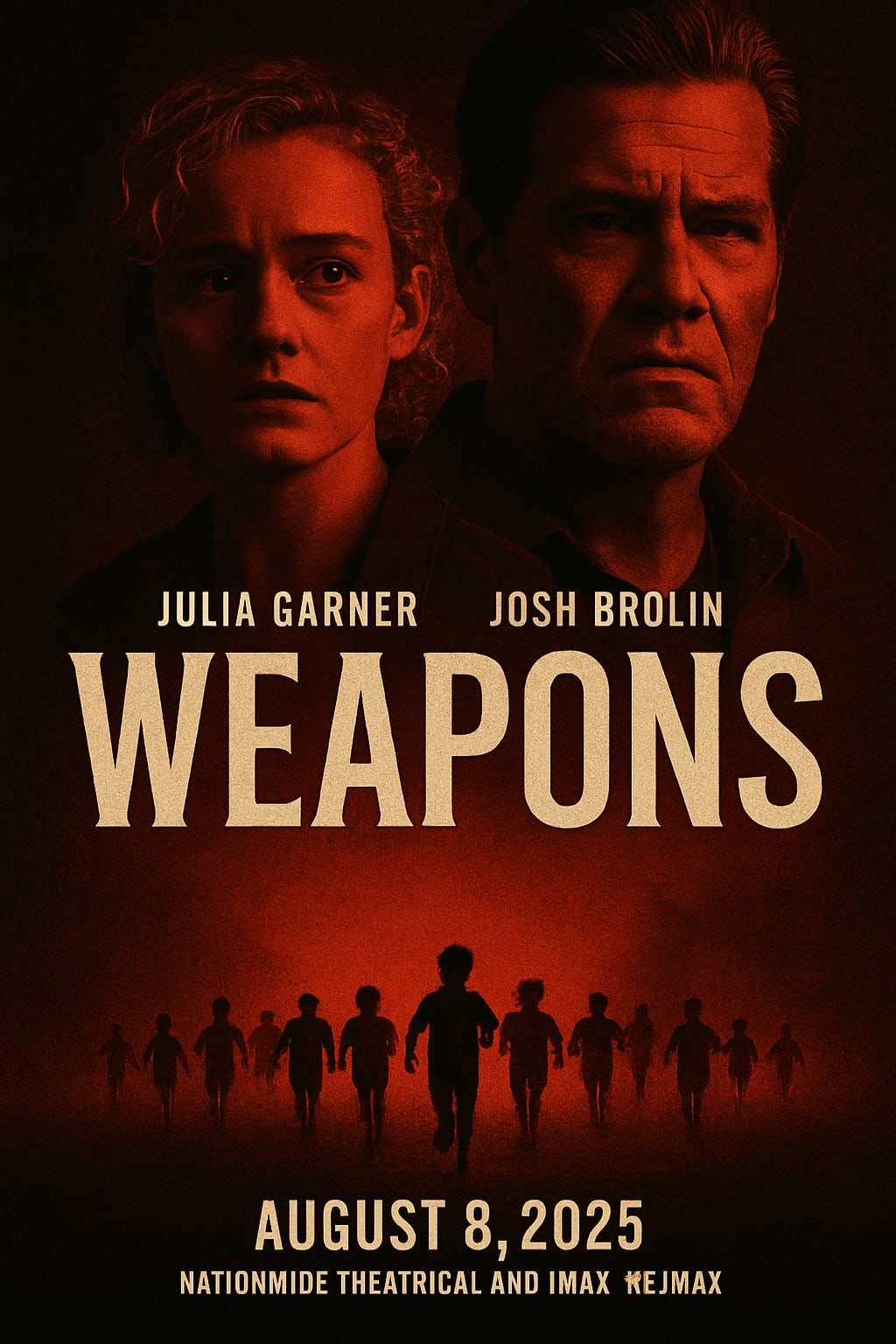 Cartel oficial de la película Weapons con Josh Brolin y Julia Garner