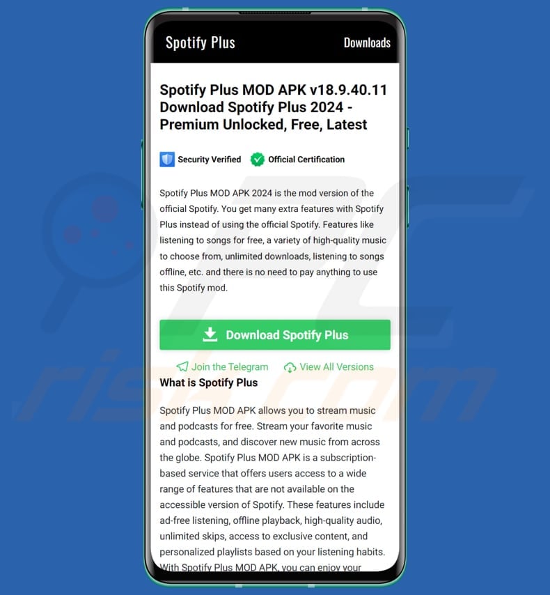Página de descarga de Spotify Plus MOD APK