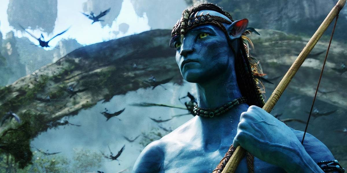 Na'vi con arco en un entorno de Pandora con montañas flotantes