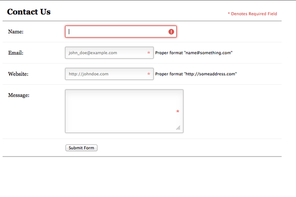 Ejemplo de formulario web con diferentes campos